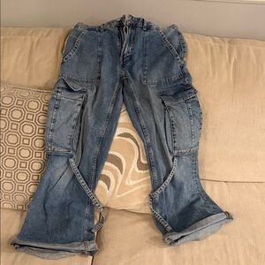 Zara Women's Blue Flare Cargo Jeans